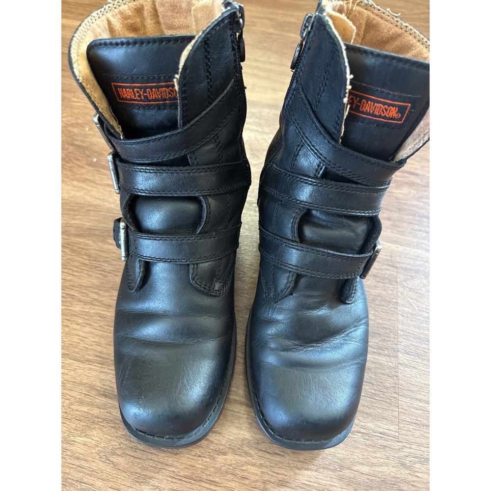 Harley-Davidson Womens Black Leather Triple Buckle Moto Boots 6.5 D84183 Biker - Picture 2 of 8